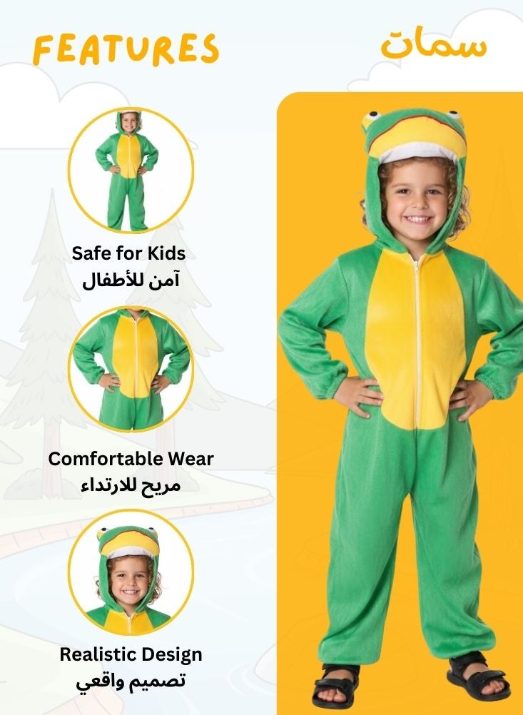 بريميم زي تنكري للأطفال على شكل ضفدع - زي تنكري أخضر على شكل ضفدع كرتوني للأطفال، مناسب لحفلات الحيوانات وأوقات اللعب - Image 2